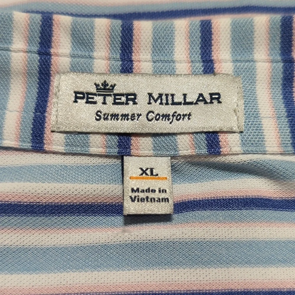 Peter Millar Summer Comfort Men's Short Sleeve Striped Polo Shirt Size XL - Picture 5 of 8